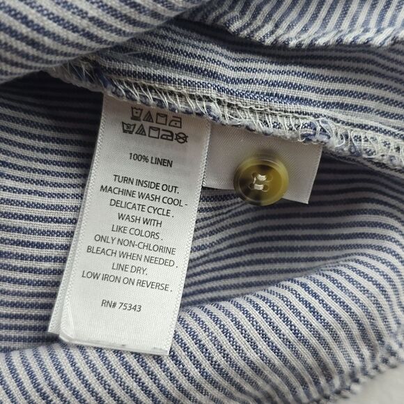 Tahari Striped Sleeveless Shirt Dress 100% Linen Pockets Blue White Medium - Picture 9 of 9